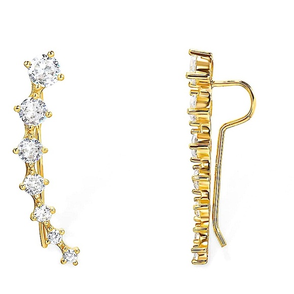 Gold Zircon Ear Climber, Ear Huggies, Minimalist - Picture 8 of 8